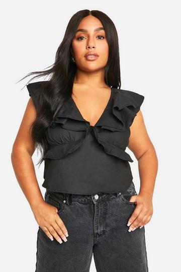 Plus Ruffle Tie Back Top black