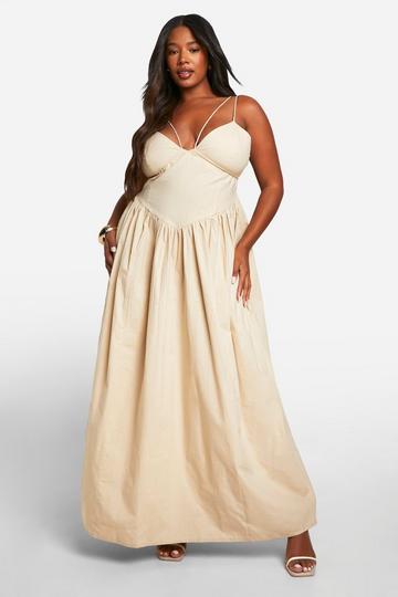 Plus Cotton Strappy Maxi Dress stone