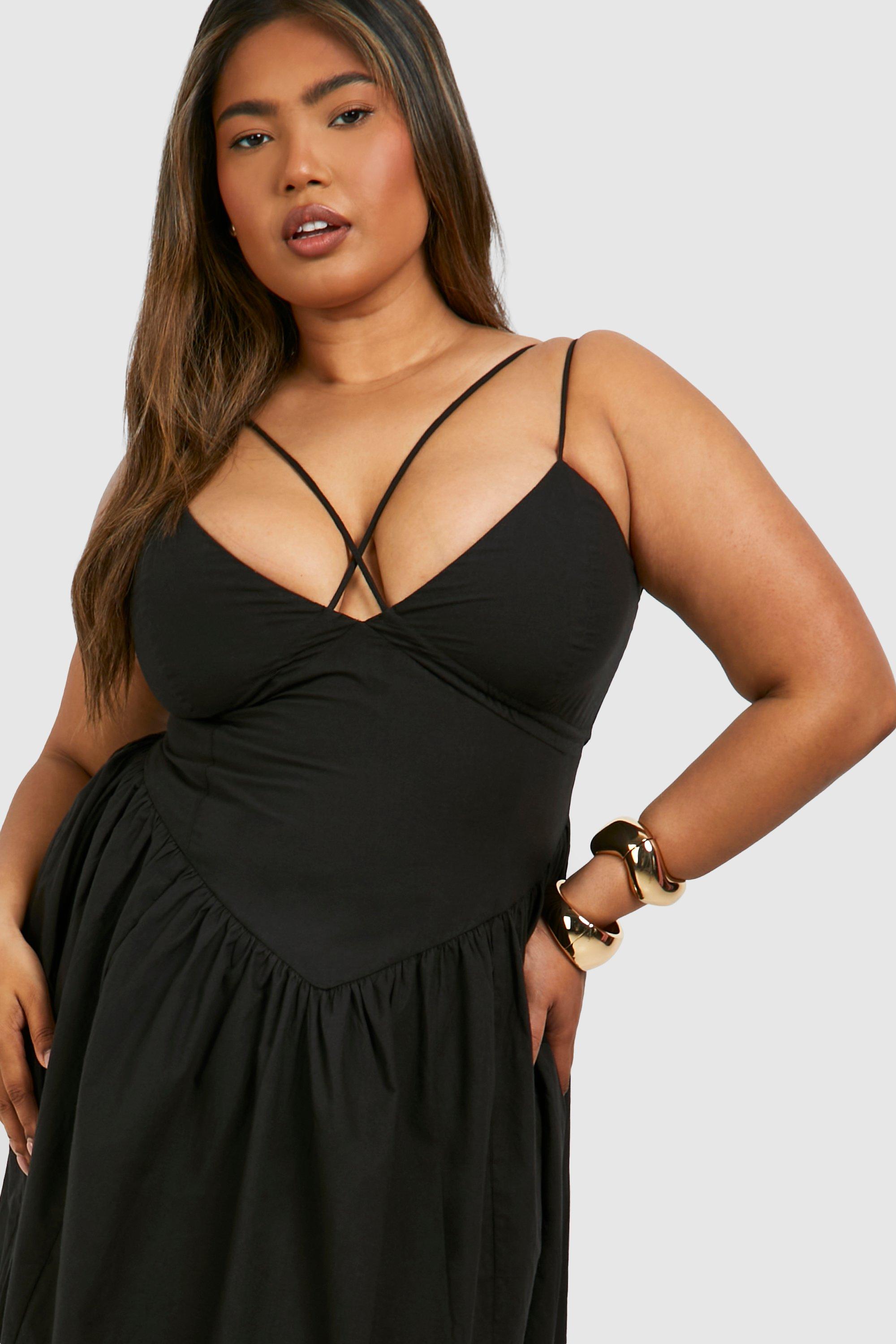 Grande taille Robe longue a bretelles en coton