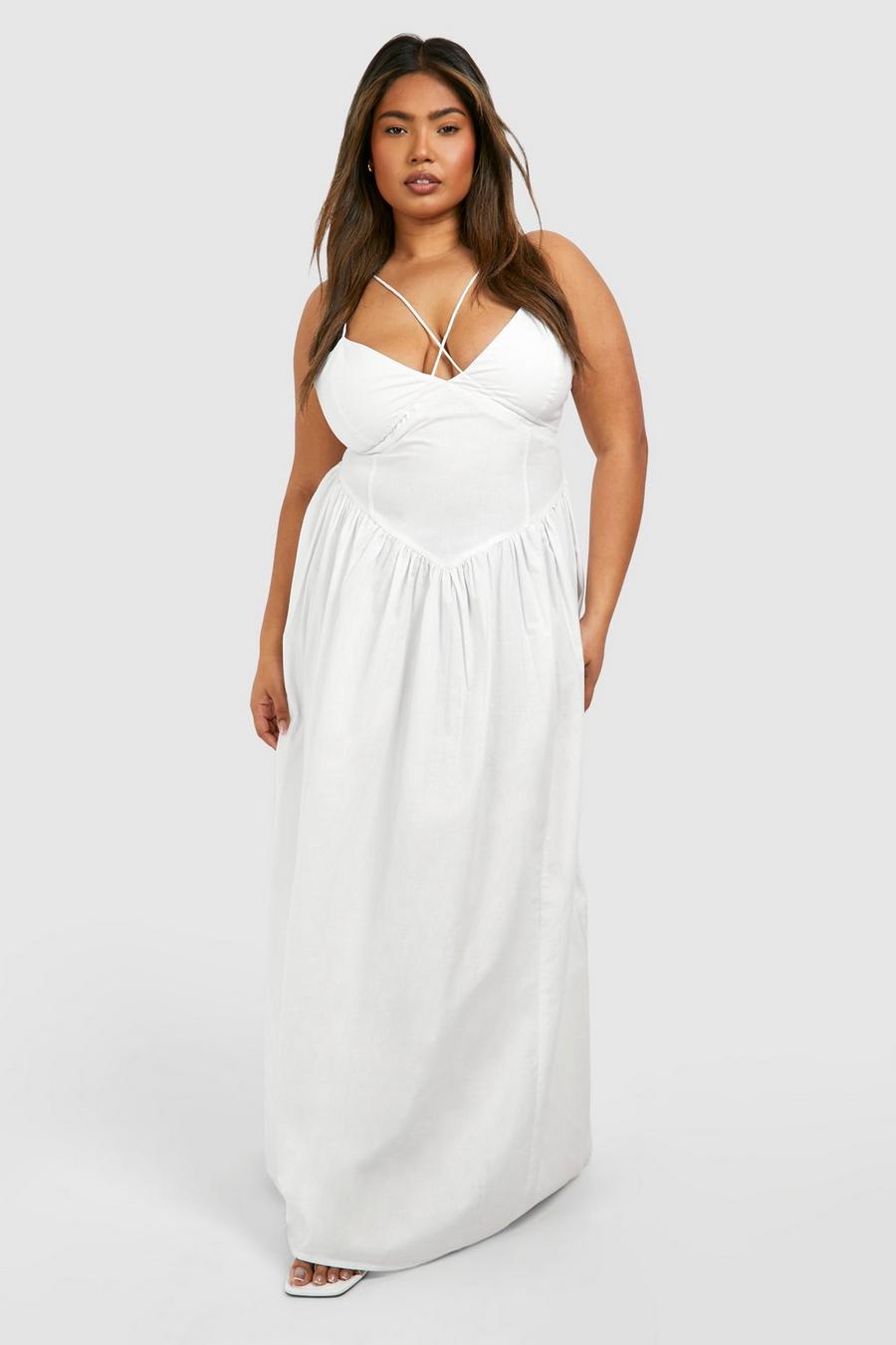 White Plus Långklänning i bomull med smala axelband image number 1