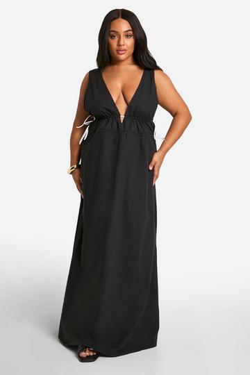 Black Plus Contrast Tie Maxi Dress