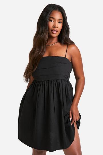 Plus Cotton Poplin Ruched Skater Dress black