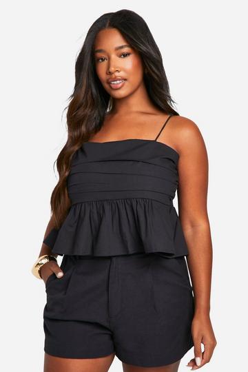 Black Plus Cotton Poplin Ruched Top