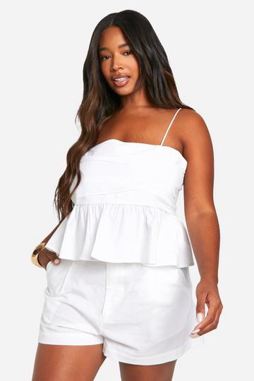 White Plus Cotton Poplin Ruched Top