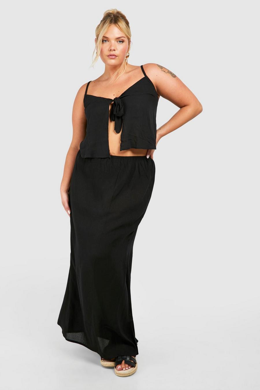 Black Plus Cheesecloth Maxi Skirt image number 1