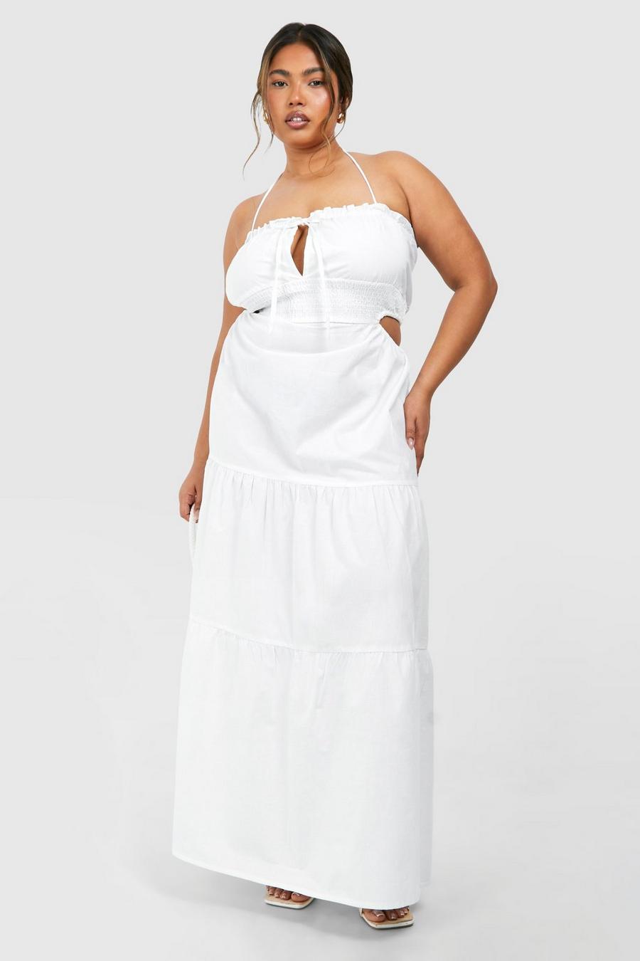 Vestito maxi Plus Size con balze, White