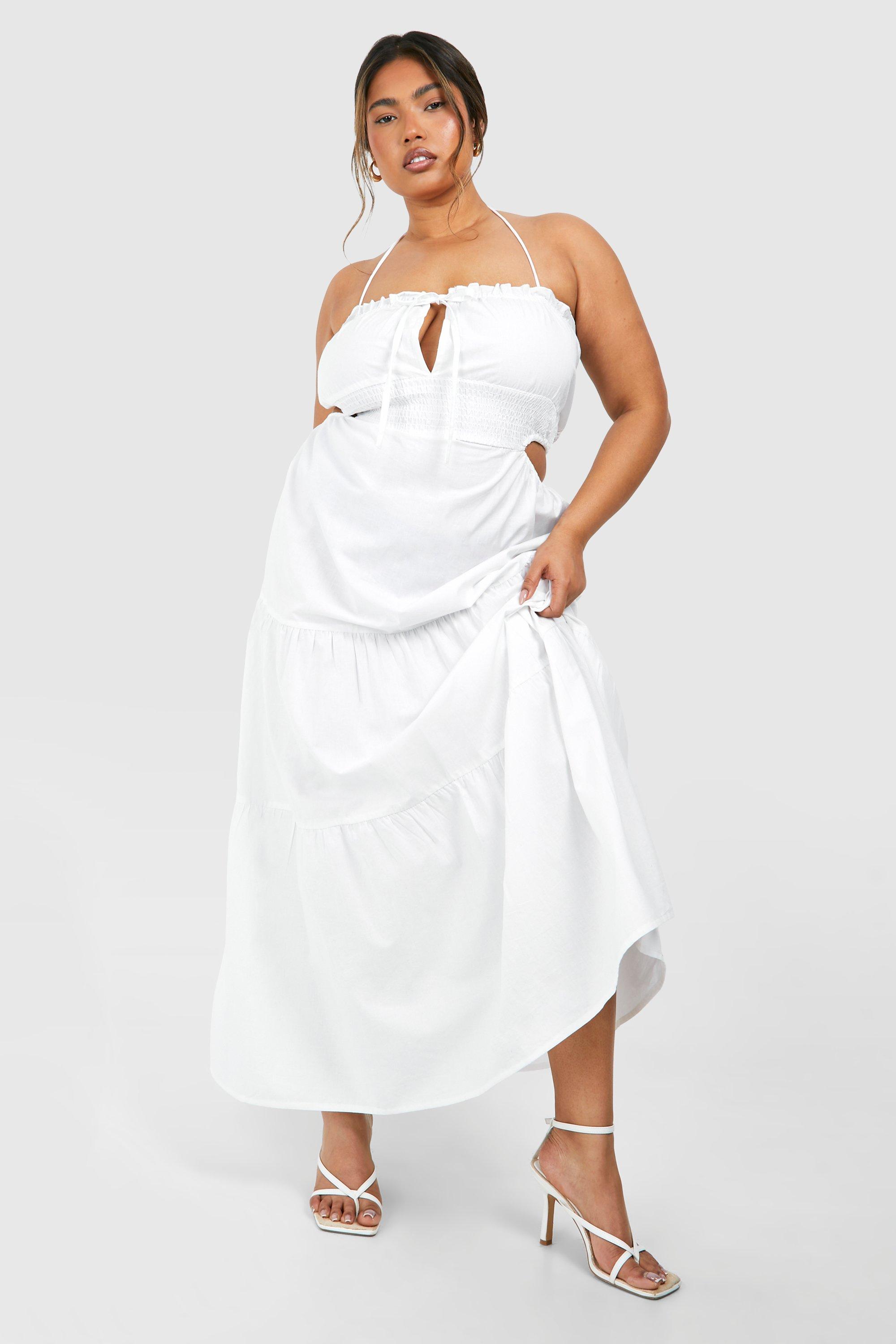 Boohoo plus size white dresses hotsell