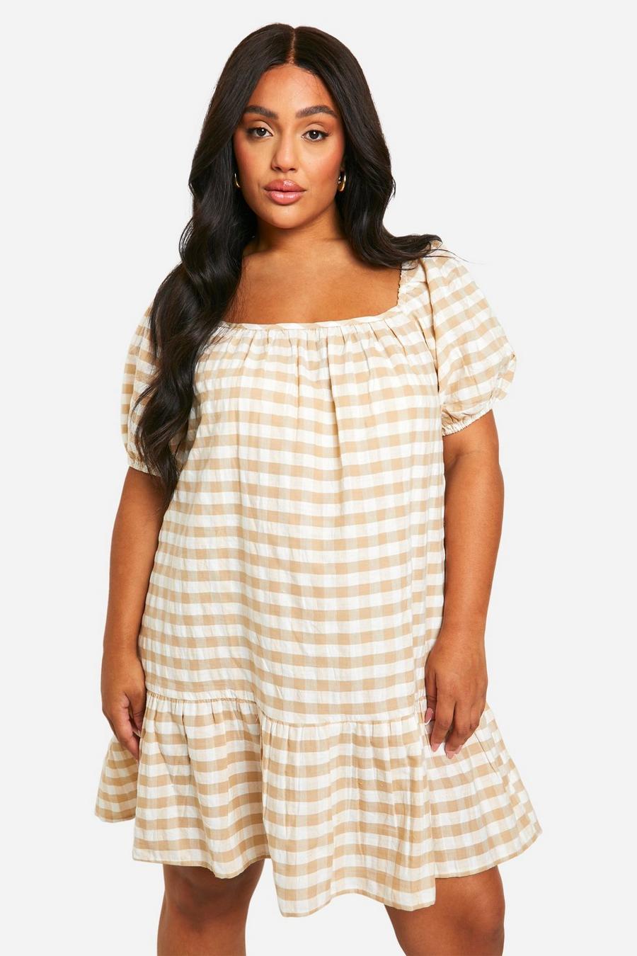 Stone Plus Gingham Tiered Smock Dress image number 1