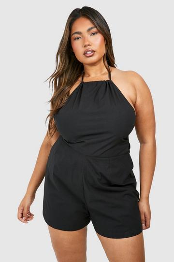 Plus Cotton Halter Romper black