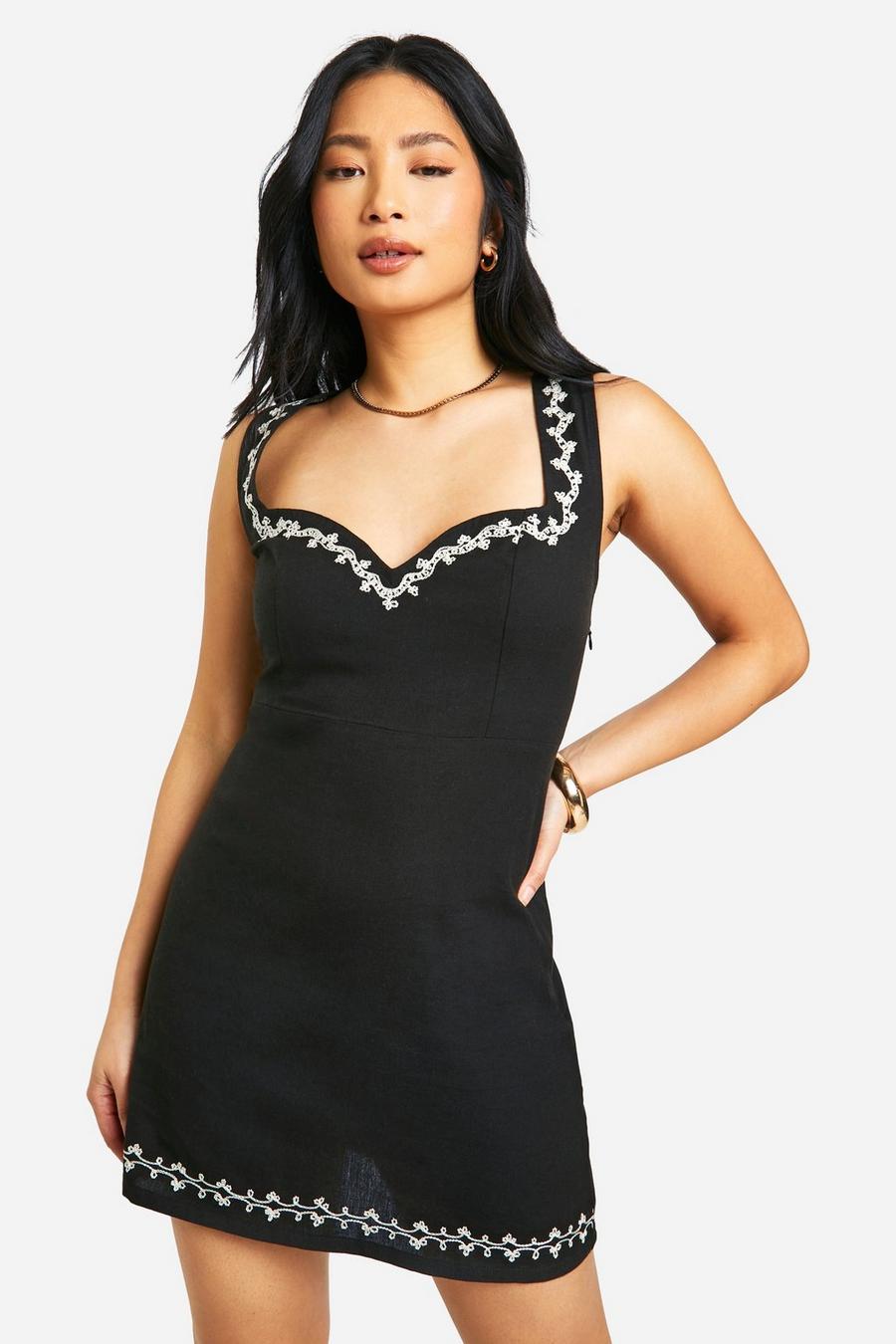 Black Petite Trim Detail Mini Dress 