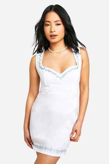 White Petite Trim Detail Mini Dress