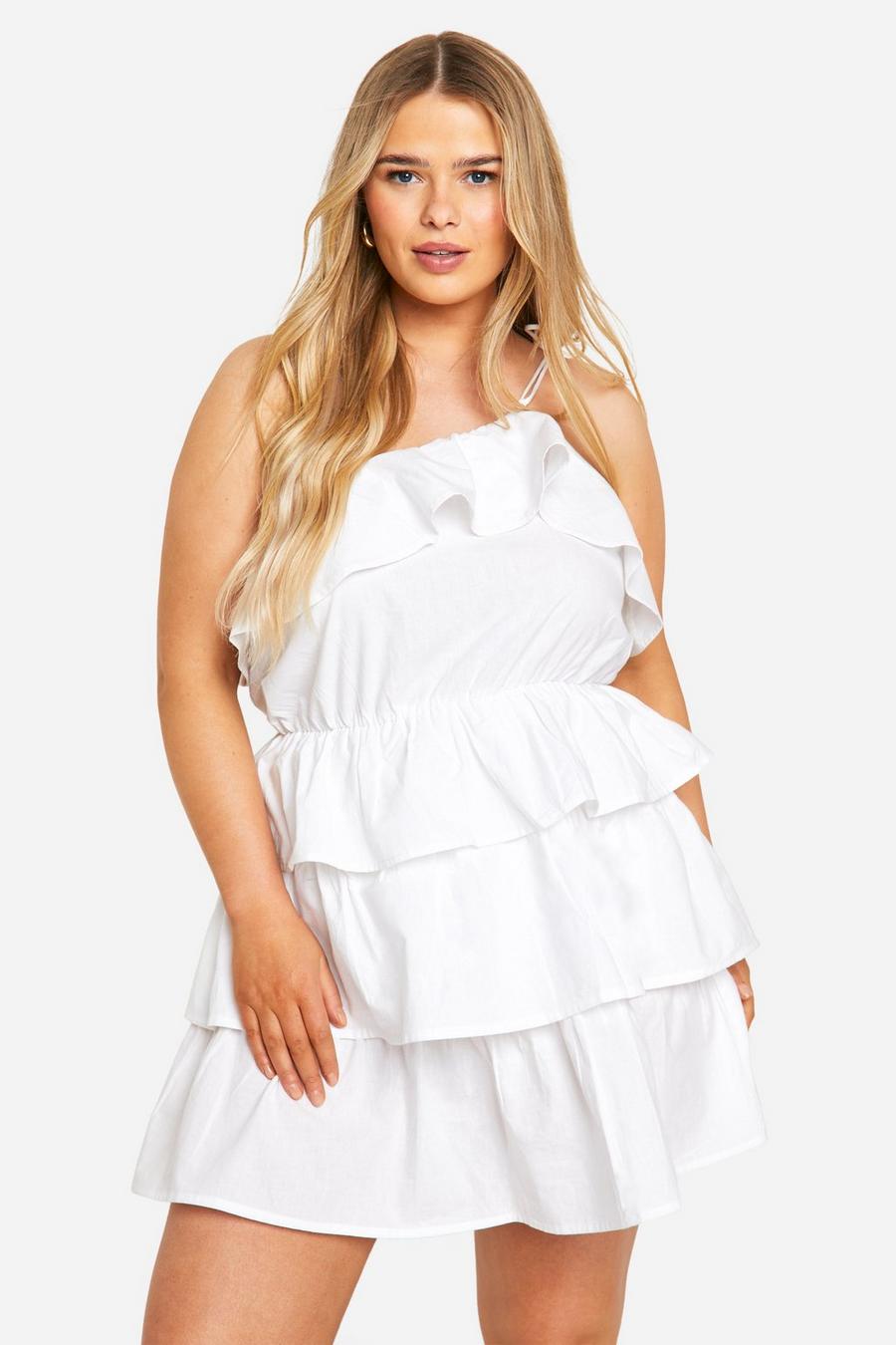 White Plus Ruffle Tiered Mini Dress