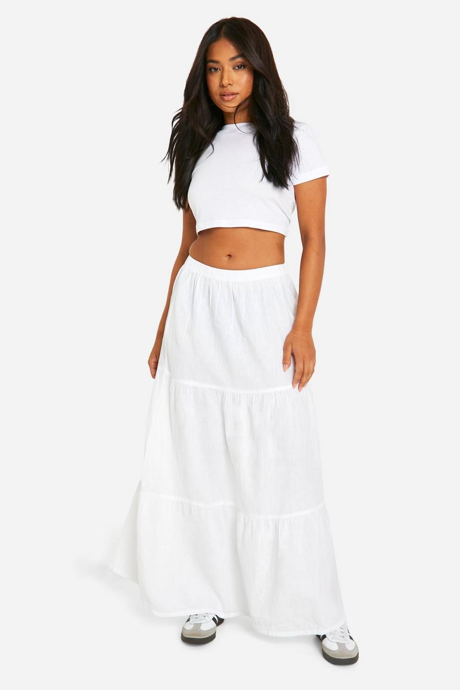 White Petite Tiered Maxi Skirt image number 1