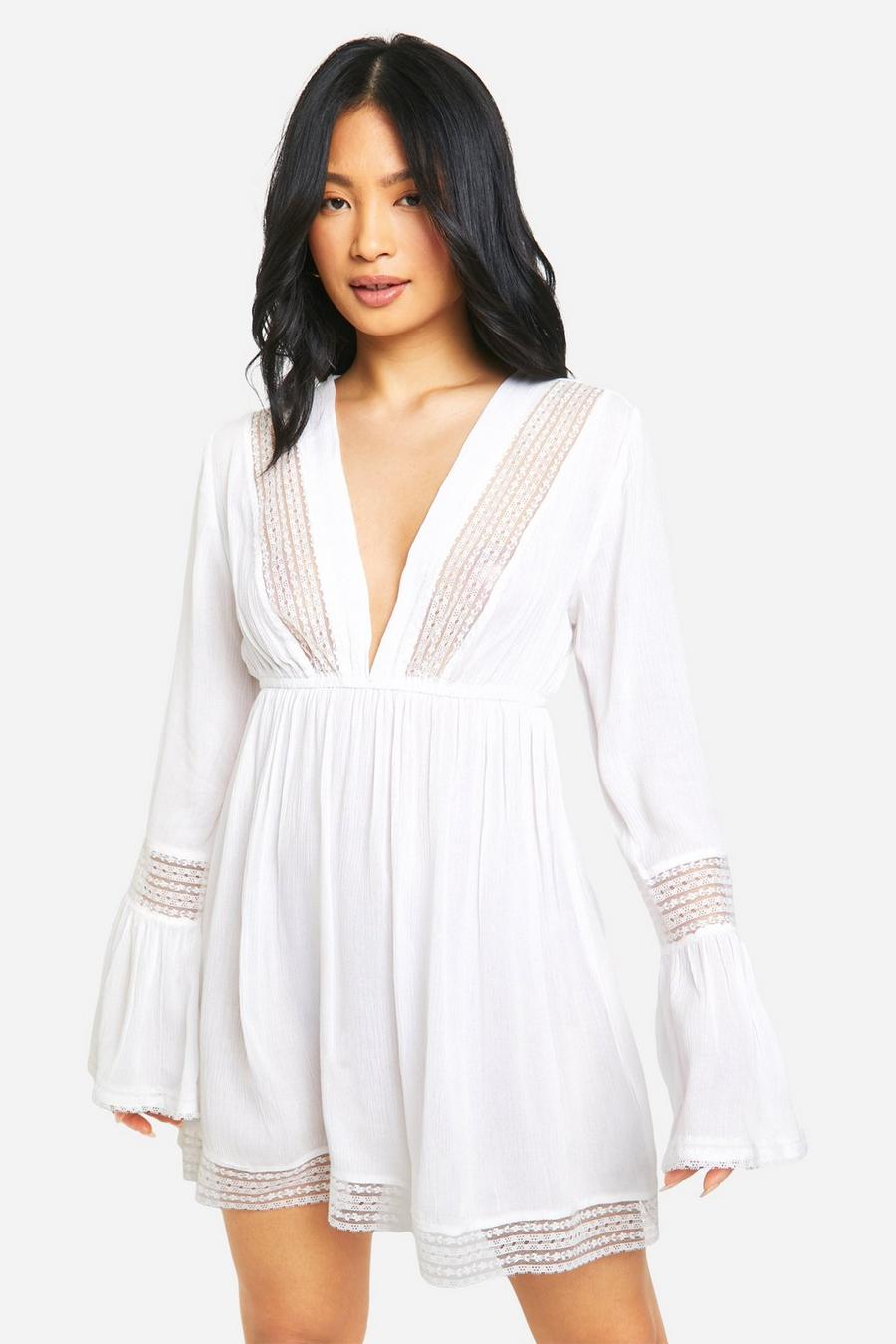 White Petite Lace Trim Beach Dress image number 1