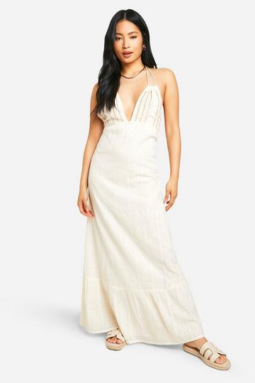 Cream White Petite Beaded Tassel Maxi Dress