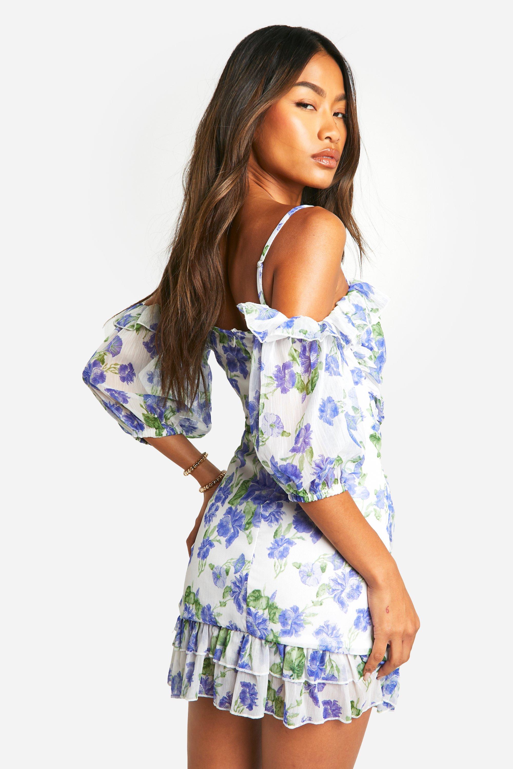 Blue floral puff sleeve dress 2025