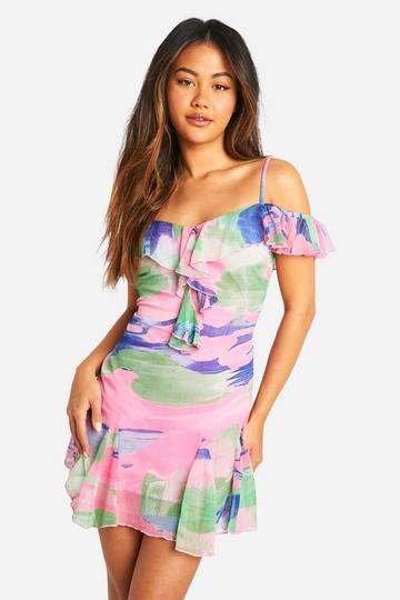 Blur Print Chiffon Ruffle Mini Dress multi