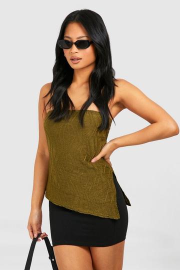 Petite Textured Split Hem Bandeau olive