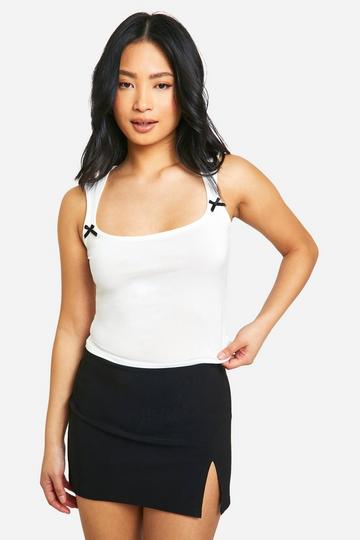 Petite Bow Detail Top white