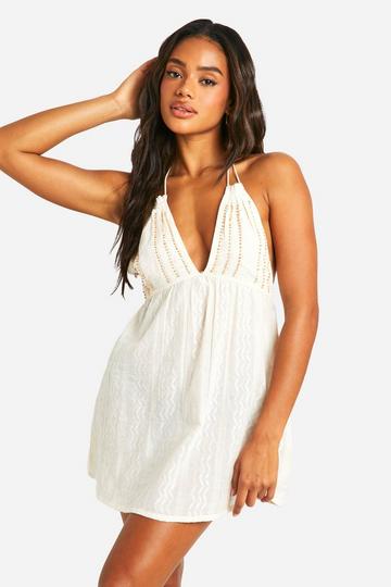 Beaded Tassel Mini Beach Dress cream