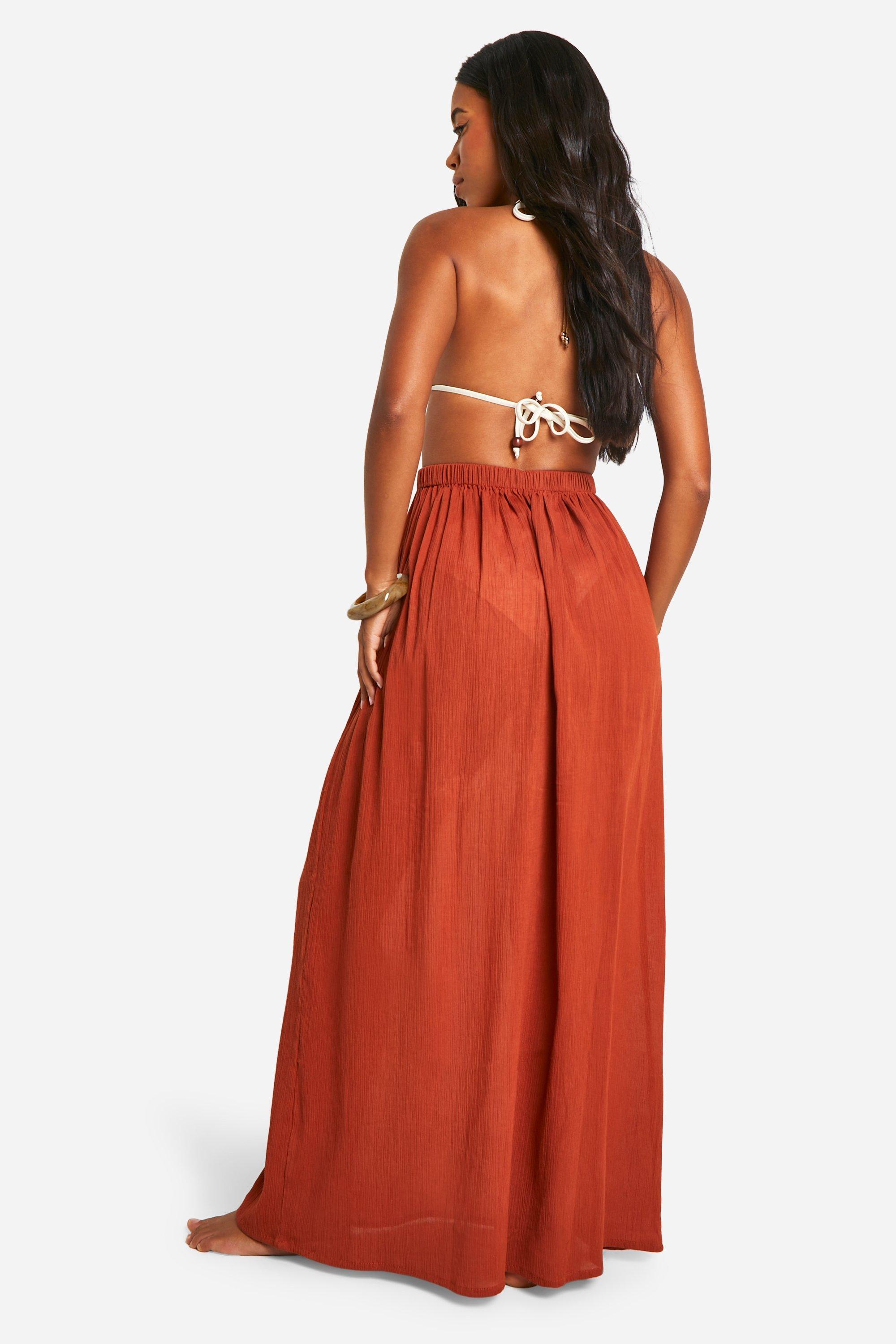 boohoo Textured Maxi Beach Skirt Orange Size S