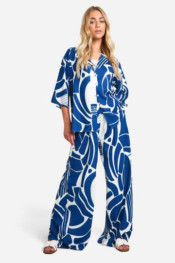 Platgeslagen Wide Leg Broek Met Abstracte Print navy