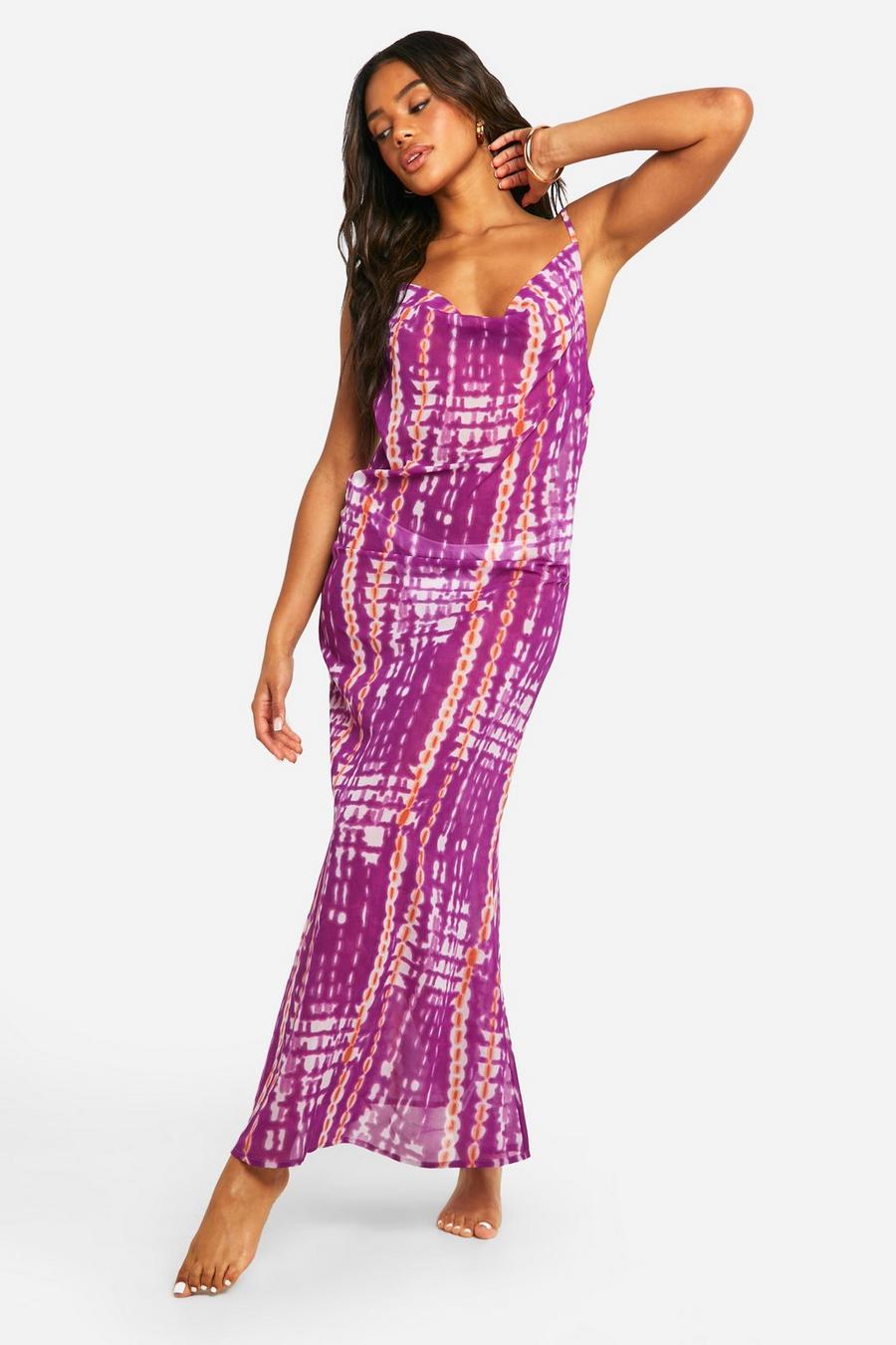 Purple Chiffon Tie Dye Maxi Beach Dress image number 1