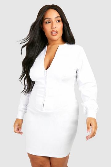 Plus Bodycon Mini Jurk Met Korset Detail white