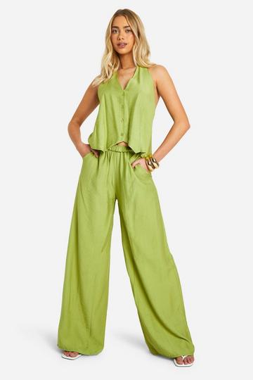 Linen Look Wide Leg Relaxed Fit Pants olive