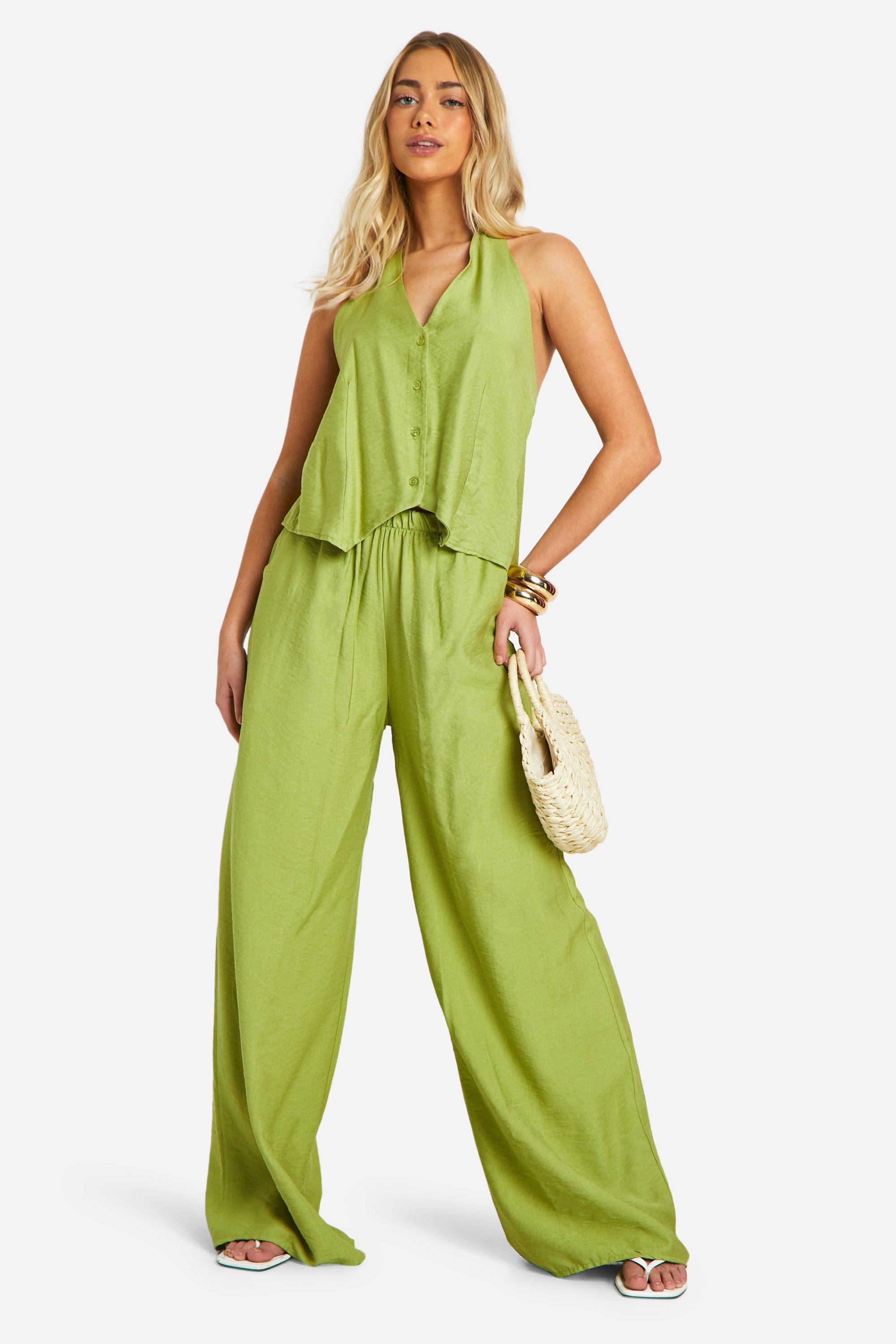 Linen Look Wide Leg Relaxed Fit Trousers boohoo DK
