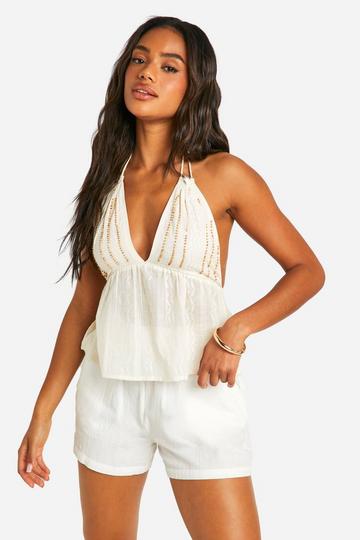 Beaded Tassel Beach Top cream