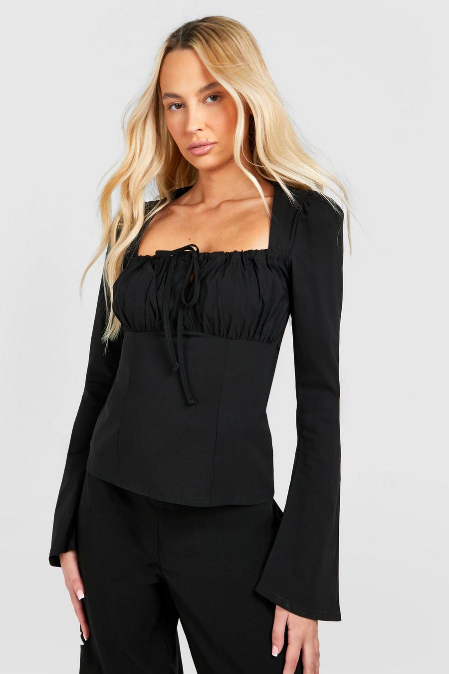 Black Tall Bengaline Ruched Bust Detail Top 