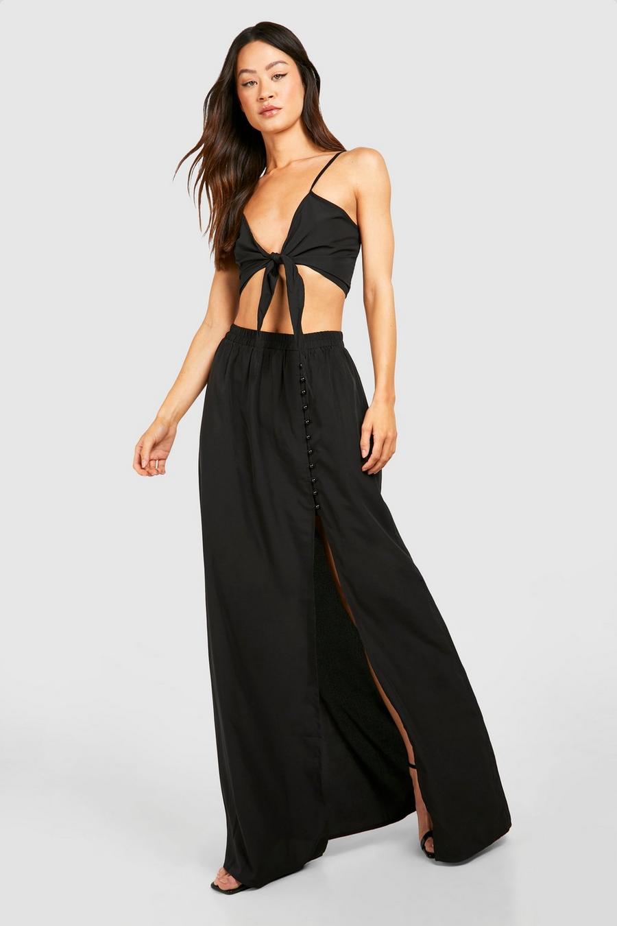 Black Tall Tie Front Top And Maxi Skirt Co-ord image number 1