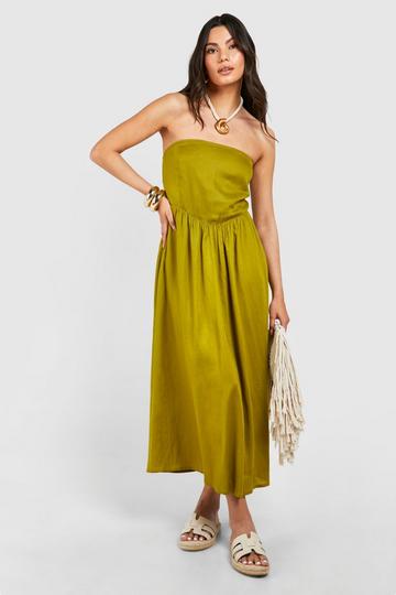 Linen Bandeau Midaxi Dress khaki