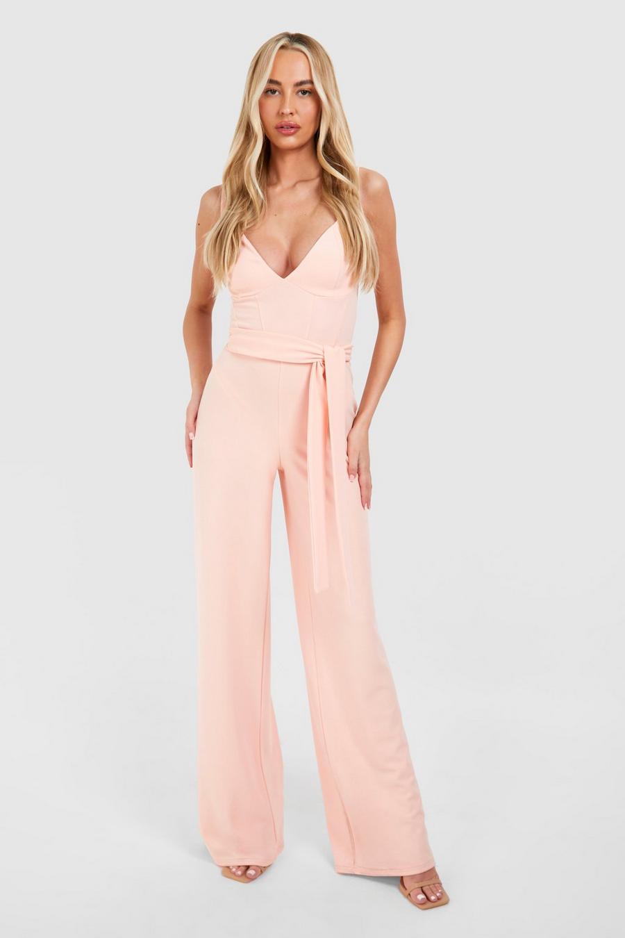 Pink Tall Corset Belted Wide Leg Jumpsuit image number 1