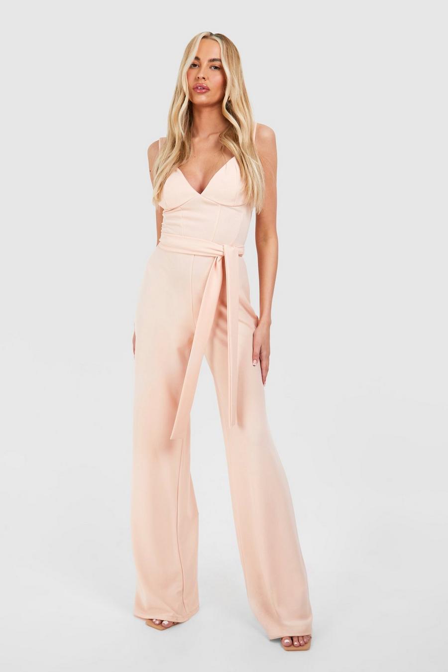 Stone Tall Corset Belted Wide Leg Jumpsuit