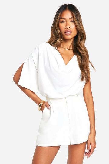 Hammered Cowl Neck Flared Sleeve Blouse ivory