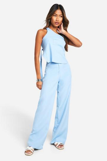 Blue Straight Leg Tailored Trousers