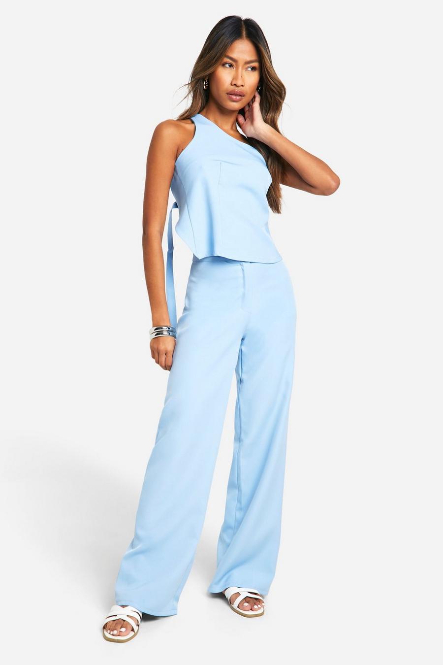 Powder blue Straight Leg Tailored Trousers image number 1