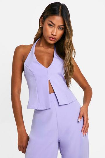 Plunge Front Open Back Fitted Waistcoat lilac
