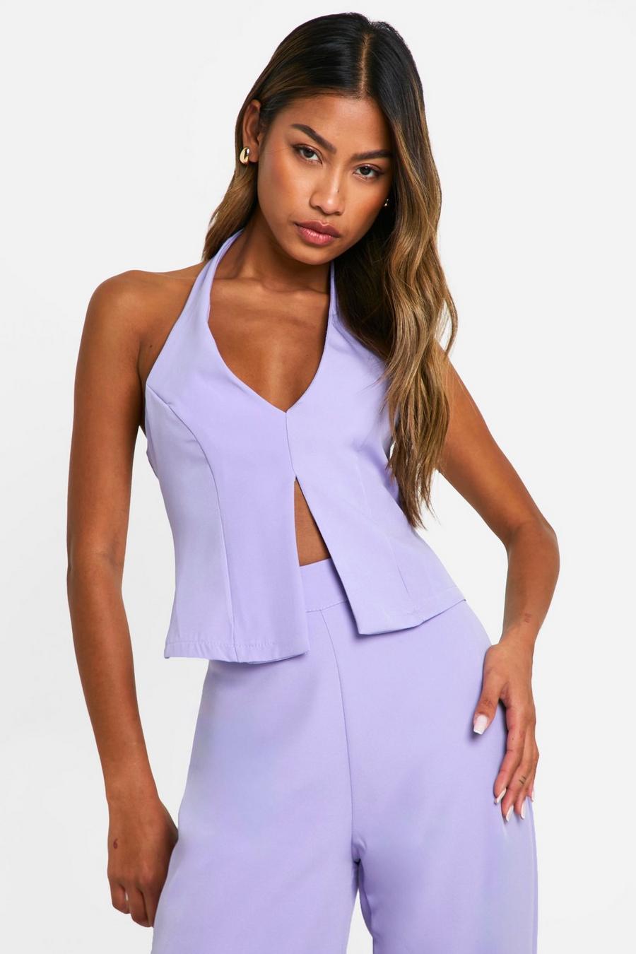 Lilac Plunge Front Open Back Fitted Waistcoat image number 1