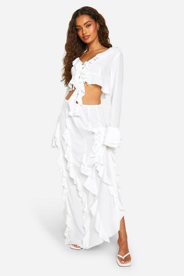 Chiffon Ruffle Maxi Skirt white