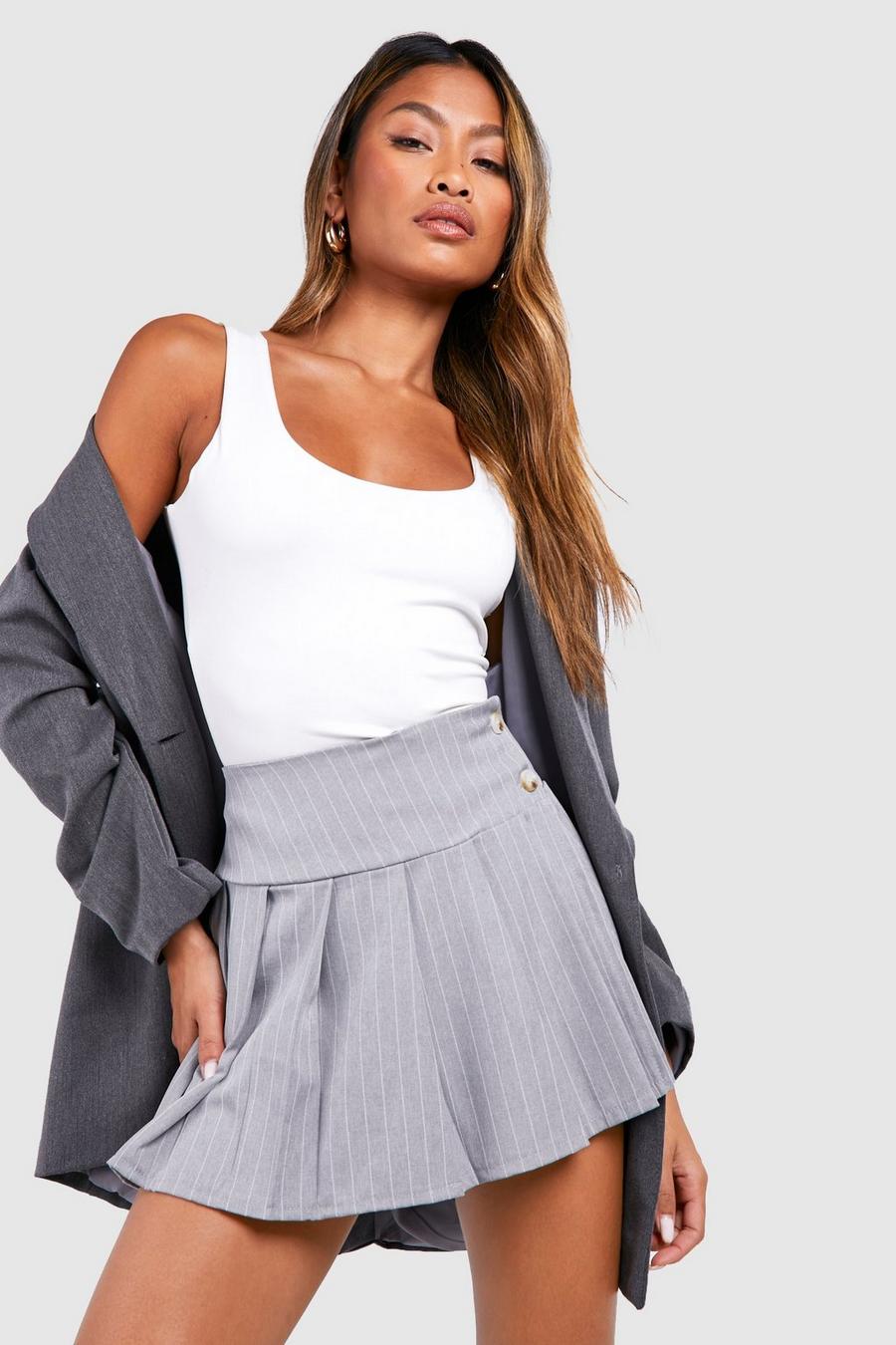 Light grey Marl Pinstripe Pleated Micro Mini Skirt image number 1