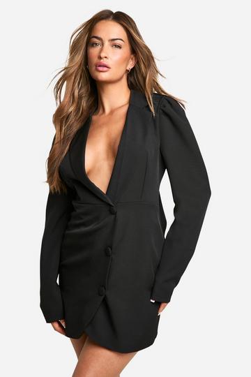 Puff Sleeve Bow Back Tailored Blazer Dress black