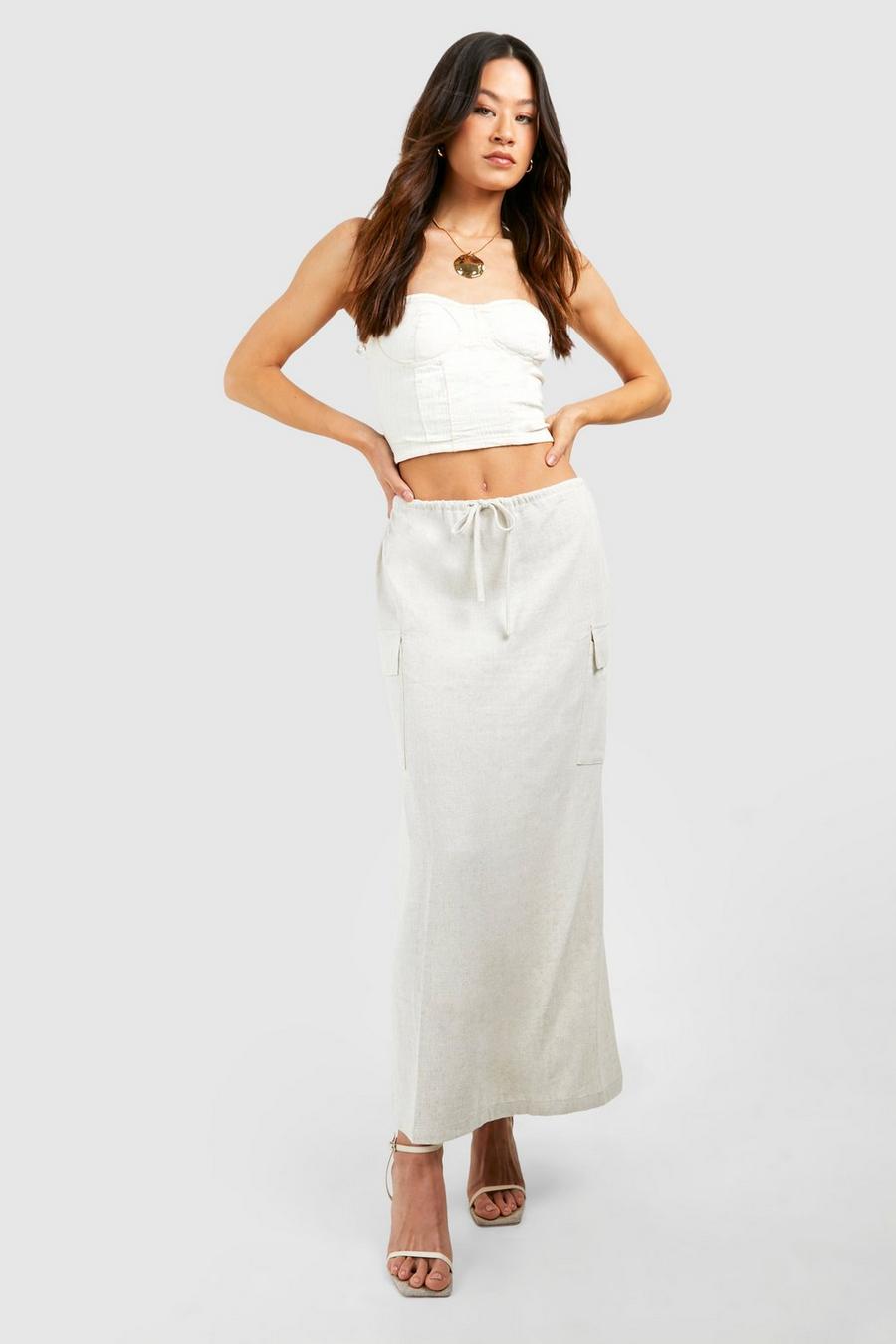 Stone Tall Linen Pocket Midaxi Skirt 