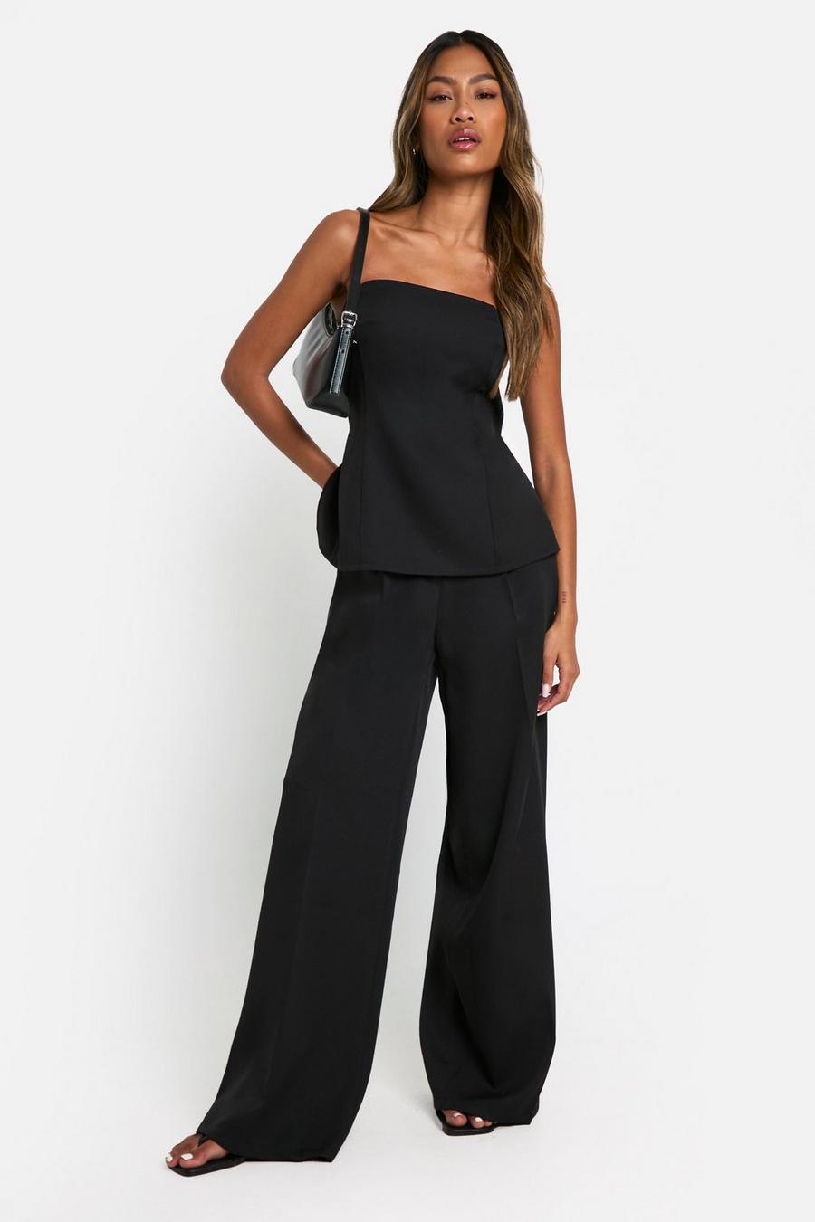 Wide Leg Tailored Trousers, Black