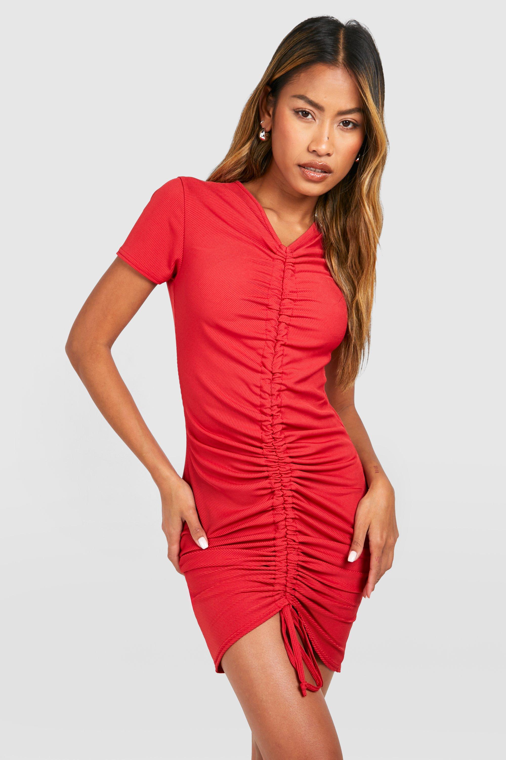 Rib Ruched Mini Dress