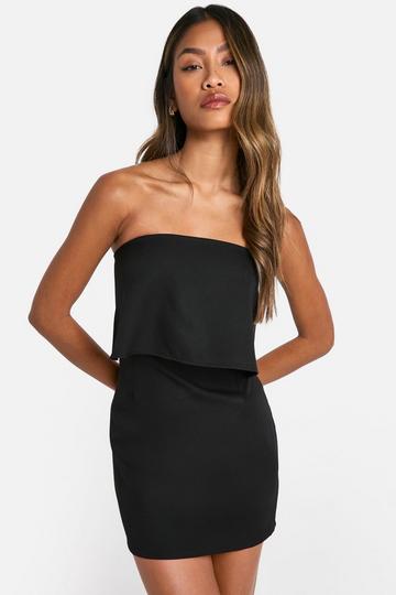 Black Bandeau Overlay Fitted Micro Mini Dress