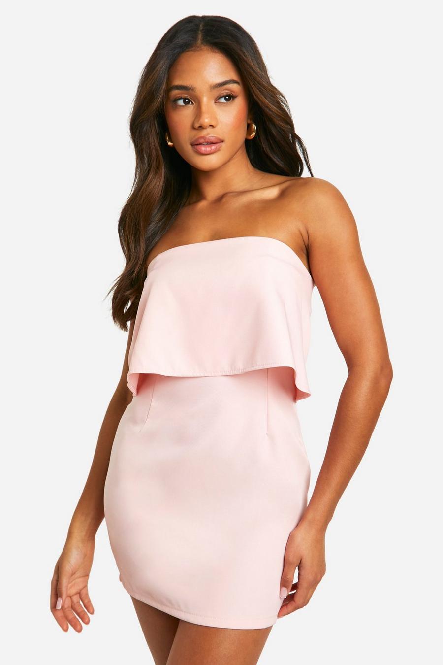 Bandeau Overlay Fitted Micro Mini Dress, Baby pink