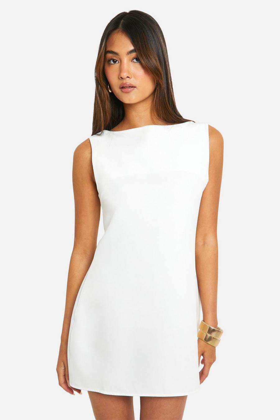 Ivory Boat Neck Fit & Flare Micro Mini Dress image number 1